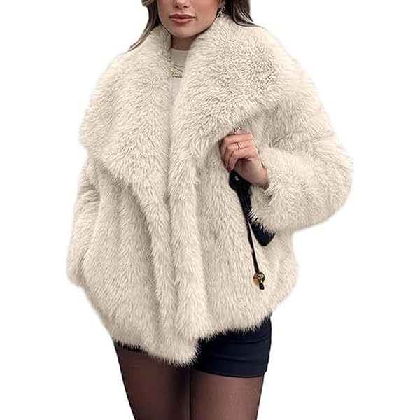 Yimoon Women's Cropped Faux Fur Jacket Lapel Open Front Shaggy